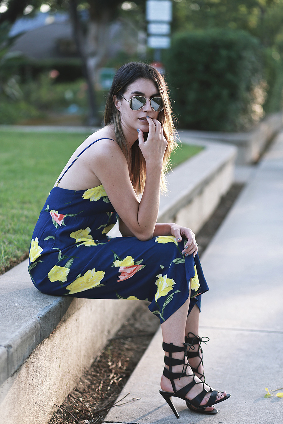 forever21 floral jumpsuit call it spring black heels 9