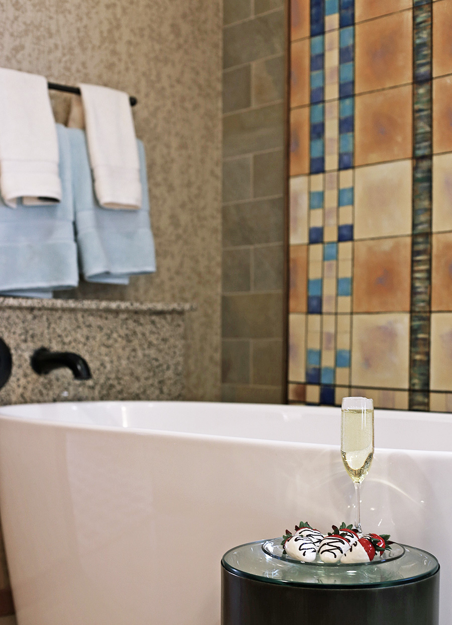 welks resort bathroom champagne and strawberries