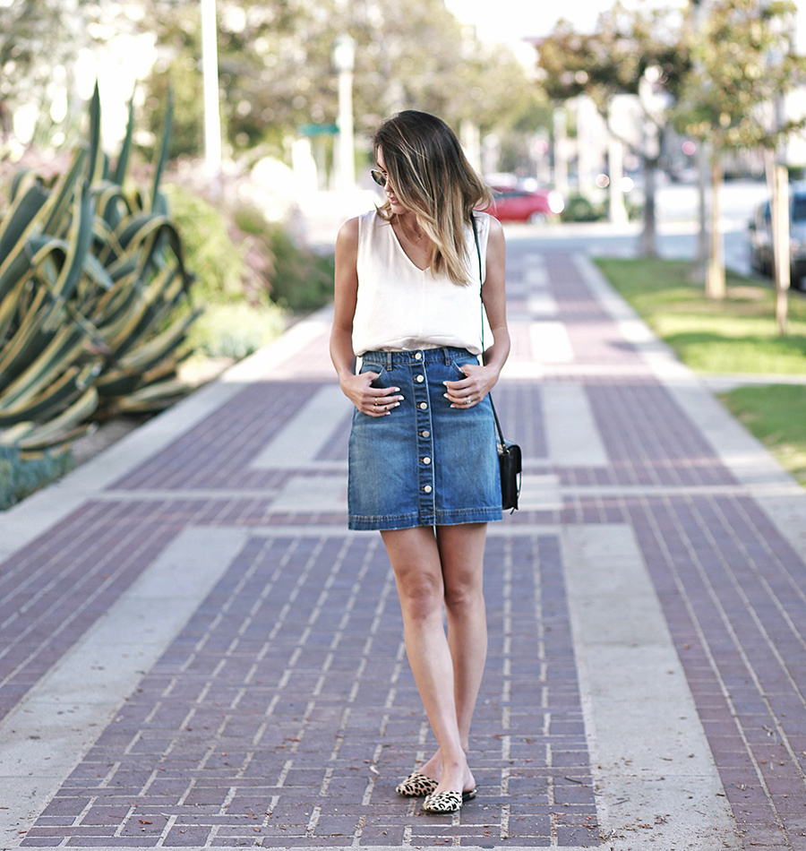 hm denim skirt forever21 blouse leopard flats 10