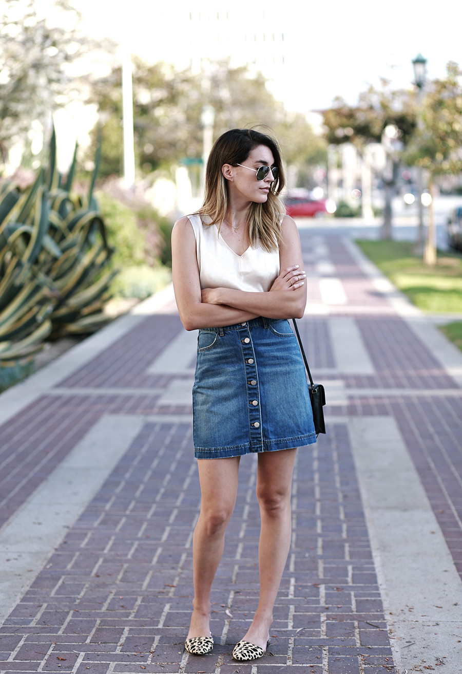 hm denim skirt forever21 blouse leopard flats 7