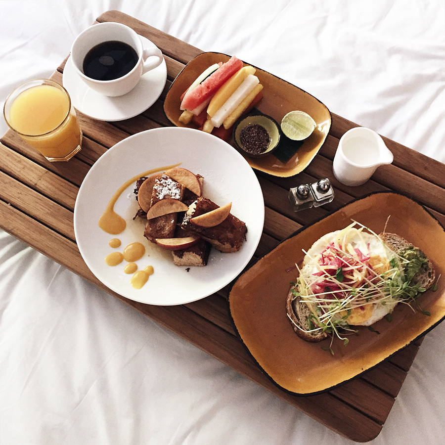 Room Service Breakfast in Bed Avocado Toast Avalon Hotel Palm Springs Chi Chis