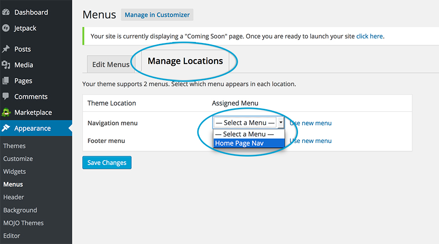 creating a wordpress navigation menu