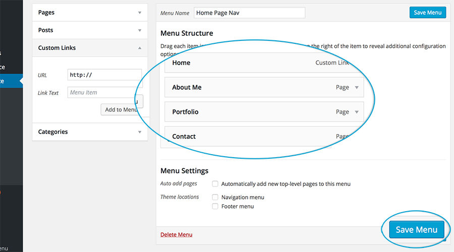 creating a wordpress navigation menu