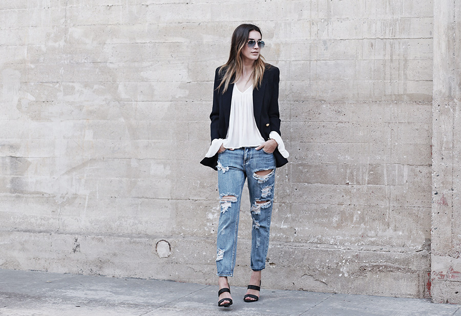 One Teaspoon Ripped Boyfriend Jeans Savers Thrift Store Blazer