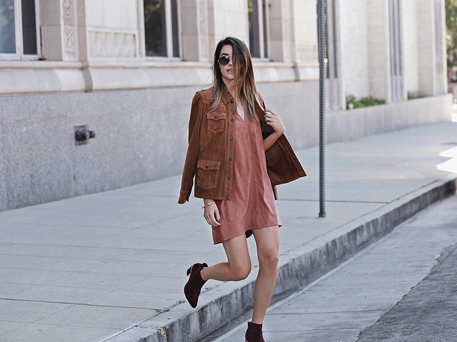 Style Blogger Brittany Xavier Blush Colored Shift Dress