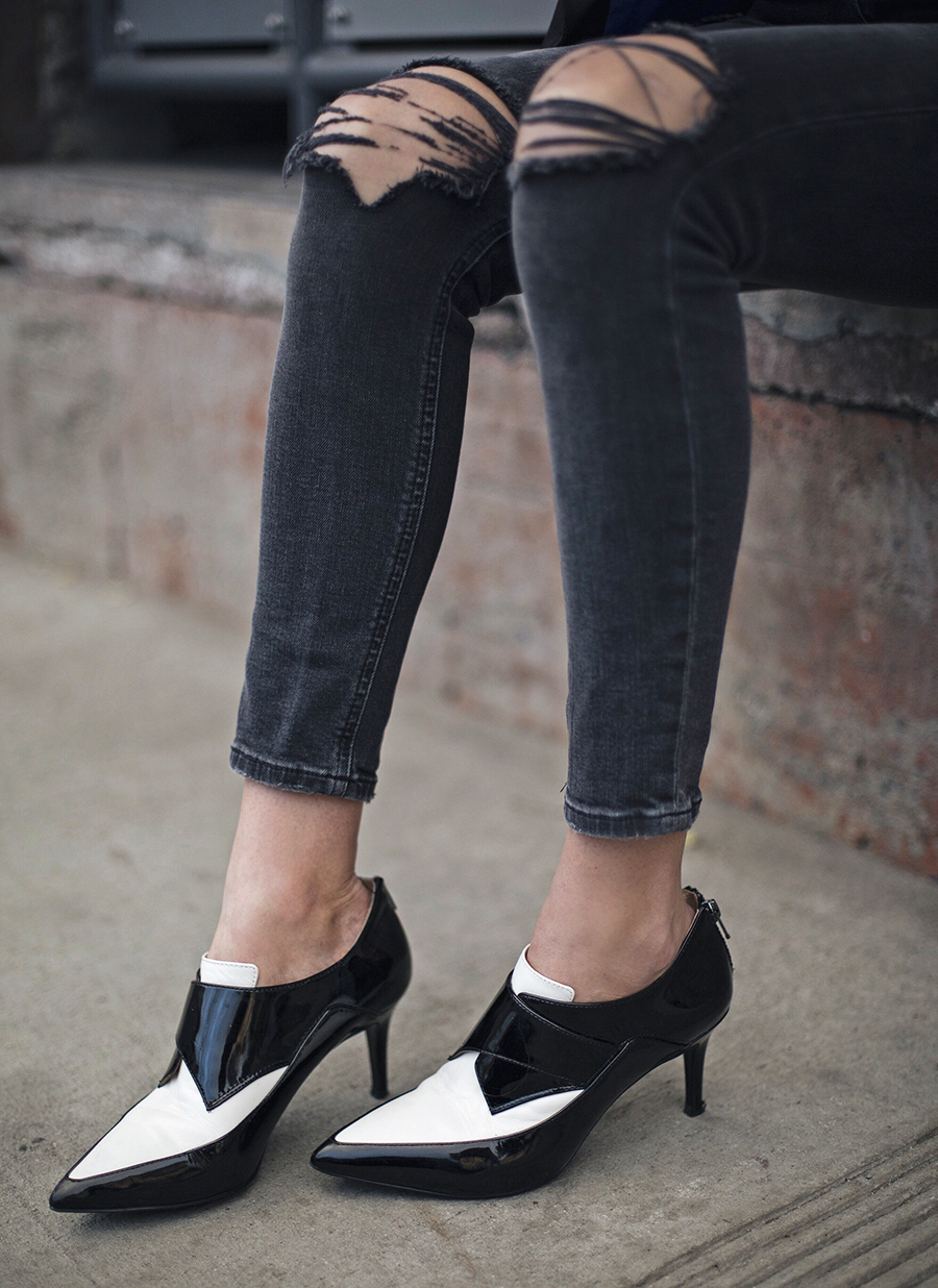 Ripped Jeans Black and White Loafers