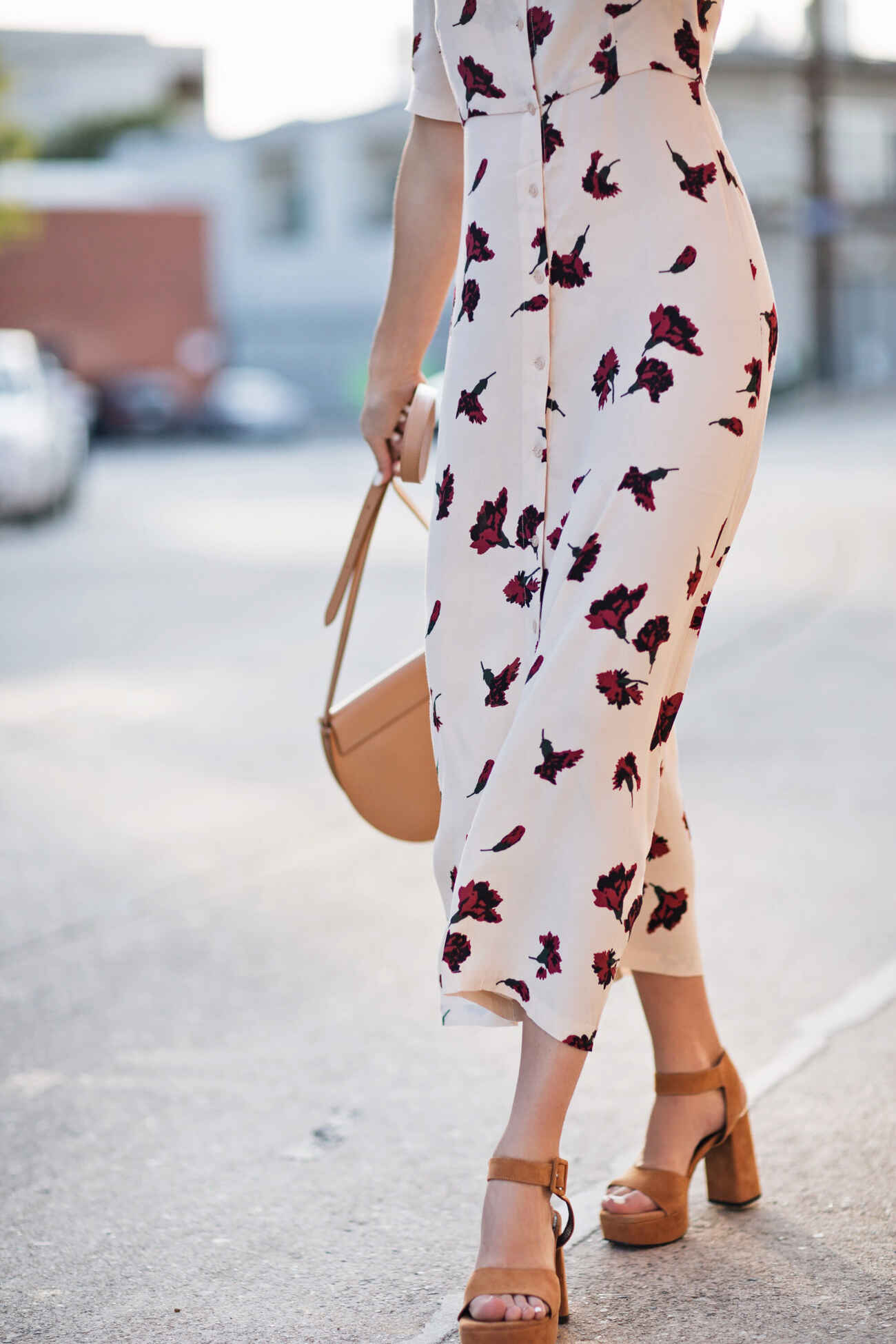 Camel and Red Floral Dress