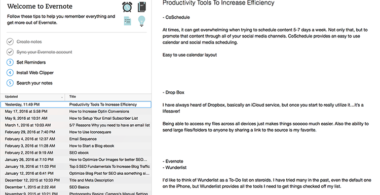 Evernote planning