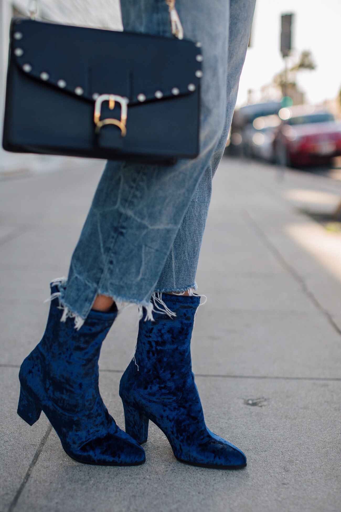 Blue velvet cheap booties outfit