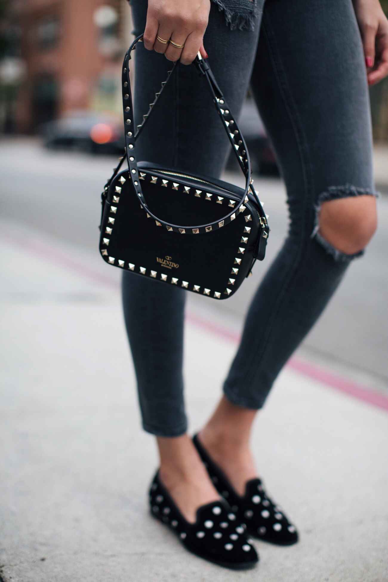 Outfit ideas - How to wear Valentino Rockstud Camera Crossbody Bag, Black -  WEAR