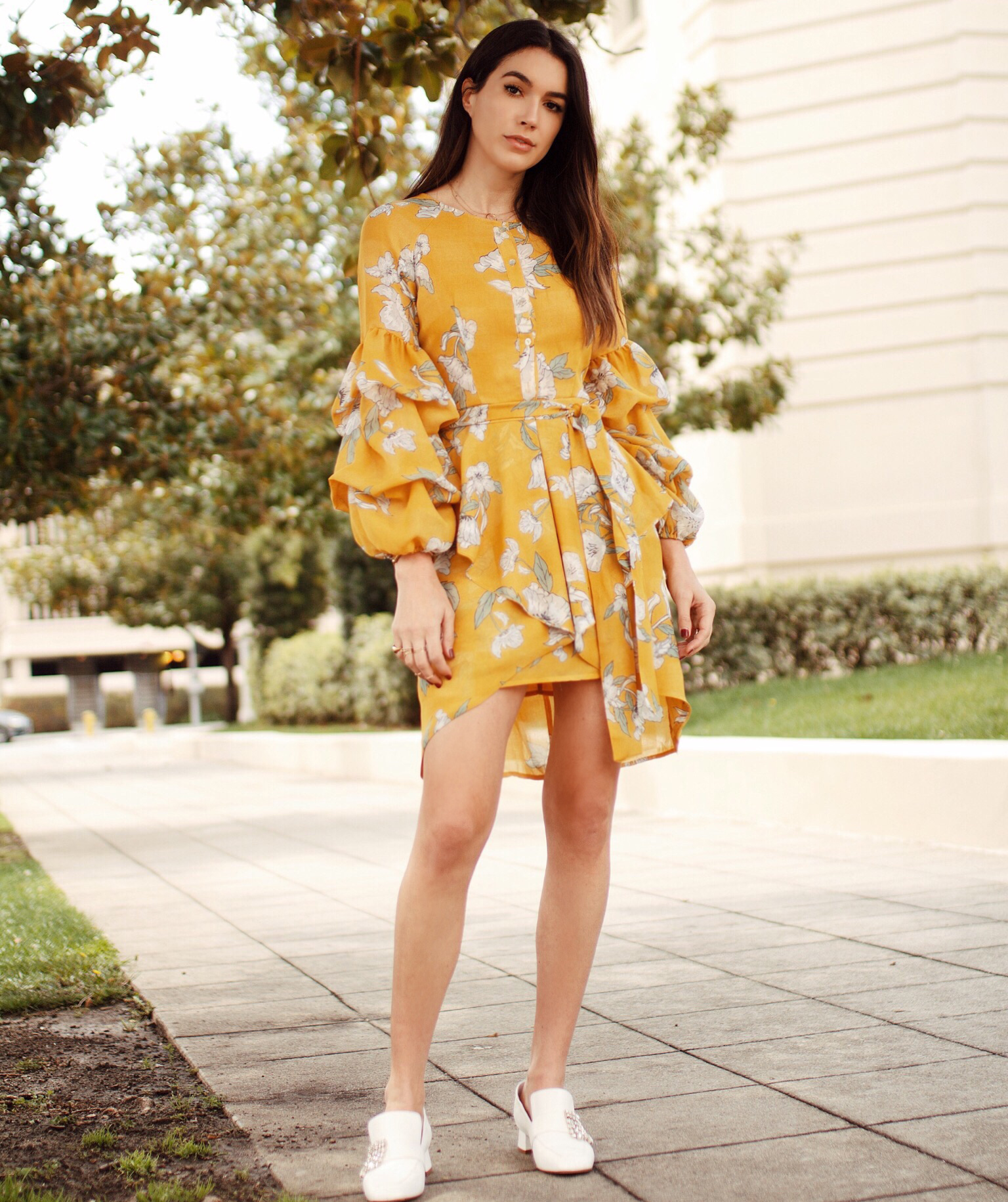 yellow overall dress outfit