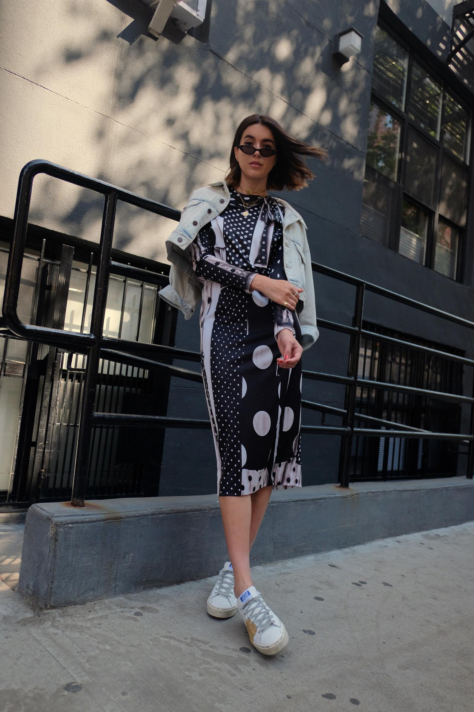 polka dot dress with sneakers